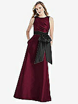Front View Thumbnail - Cabernet & Black High-Neck Bow-Waist Maxi Dress with Pockets
