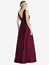 Rear View Thumbnail - Cabernet & Black High-Neck Bow-Waist Maxi Dress with Pockets