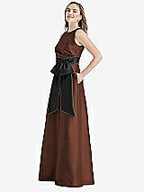 Side View Thumbnail - Cognac & Black High-Neck Bow-Waist Maxi Dress with Pockets