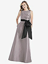 Front View Thumbnail - Cashmere Gray & Black High-Neck Bow-Waist Maxi Dress with Pockets