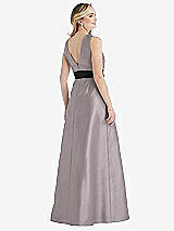 Rear View Thumbnail - Cashmere Gray & Black High-Neck Bow-Waist Maxi Dress with Pockets