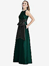 Side View Thumbnail - Evergreen & Black High-Neck Bow-Waist Maxi Dress with Pockets