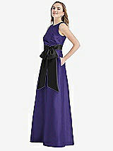 Side View Thumbnail - Grape & Black High-Neck Bow-Waist Maxi Dress with Pockets
