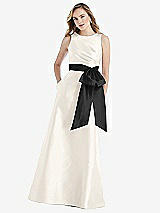 Front View Thumbnail - Ivory & Black High-Neck Bow-Waist Maxi Dress with Pockets