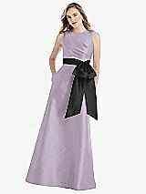 Front View Thumbnail - Lilac Haze & Black High-Neck Bow-Waist Maxi Dress with Pockets
