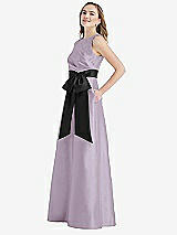 Side View Thumbnail - Lilac Haze & Black High-Neck Bow-Waist Maxi Dress with Pockets