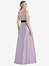 Rear View Thumbnail - Lilac Haze & Black High-Neck Bow-Waist Maxi Dress with Pockets