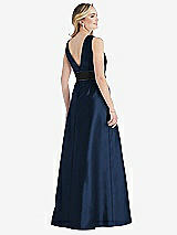 Rear View Thumbnail - Midnight Navy & Black High-Neck Bow-Waist Maxi Dress with Pockets