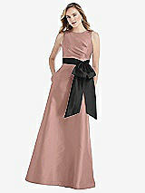Front View Thumbnail - Neu Nude & Black High-Neck Bow-Waist Maxi Dress with Pockets