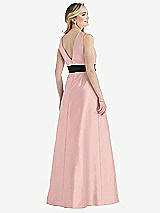 Rear View Thumbnail - Rose - PANTONE Rose Quartz & Black High-Neck Bow-Waist Maxi Dress with Pockets