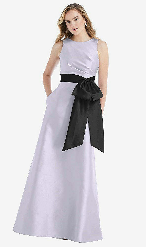 Front View - Silver Dove & Black High-Neck Bow-Waist Maxi Dress with Pockets