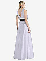 Rear View Thumbnail - Silver Dove & Black High-Neck Bow-Waist Maxi Dress with Pockets