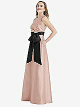 Side View Thumbnail - Toasted Sugar & Black High-Neck Bow-Waist Maxi Dress with Pockets