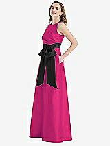 Side View Thumbnail - Think Pink & Black High-Neck Bow-Waist Maxi Dress with Pockets