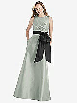 Front View Thumbnail - Willow Green & Black High-Neck Bow-Waist Maxi Dress with Pockets