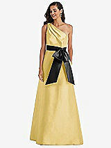 Front View Thumbnail - Maize & Black One-Shoulder Bow-Waist Maxi Dress with Pockets