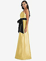Side View Thumbnail - Maize & Black One-Shoulder Bow-Waist Maxi Dress with Pockets
