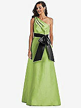 Front View Thumbnail - Mojito & Black One-Shoulder Bow-Waist Maxi Dress with Pockets