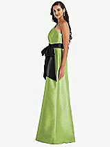 Side View Thumbnail - Mojito & Black One-Shoulder Bow-Waist Maxi Dress with Pockets