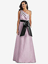 Front View Thumbnail - Suede Rose & Black One-Shoulder Bow-Waist Maxi Dress with Pockets