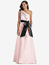 Front View Thumbnail - Ballet Pink & Black One-Shoulder Bow-Waist Maxi Dress with Pockets
