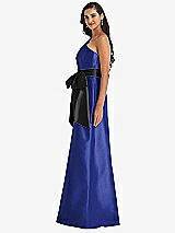 Side View Thumbnail - Cobalt Blue & Black One-Shoulder Bow-Waist Maxi Dress with Pockets