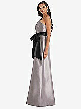 Side View Thumbnail - Cashmere Gray & Black One-Shoulder Bow-Waist Maxi Dress with Pockets