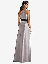 Rear View Thumbnail - Cashmere Gray & Black One-Shoulder Bow-Waist Maxi Dress with Pockets