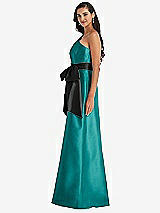 Side View Thumbnail - Jade & Black One-Shoulder Bow-Waist Maxi Dress with Pockets