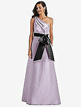 Front View Thumbnail - Lilac Haze & Black One-Shoulder Bow-Waist Maxi Dress with Pockets