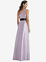 Rear View Thumbnail - Lilac Haze & Black One-Shoulder Bow-Waist Maxi Dress with Pockets