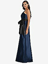 Side View Thumbnail - Midnight Navy & Black One-Shoulder Bow-Waist Maxi Dress with Pockets