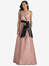 Front View Thumbnail - Neu Nude & Black One-Shoulder Bow-Waist Maxi Dress with Pockets