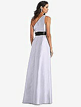 Rear View Thumbnail - Silver Dove & Black One-Shoulder Bow-Waist Maxi Dress with Pockets