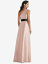 Rear View Thumbnail - Toasted Sugar & Black One-Shoulder Bow-Waist Maxi Dress with Pockets