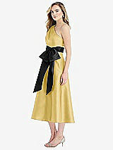 Side View Thumbnail - Maize & Black One-Shoulder Bow-Waist Midi Dress with Pockets