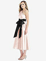Side View Thumbnail - Blush & Black One-Shoulder Bow-Waist Midi Dress with Pockets