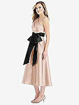 Side View Thumbnail - Cameo & Black One-Shoulder Bow-Waist Midi Dress with Pockets