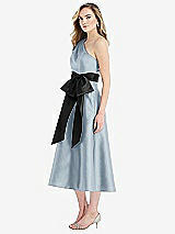Side View Thumbnail - Mist & Black One-Shoulder Bow-Waist Midi Dress with Pockets