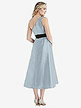 Rear View Thumbnail - Mist & Black One-Shoulder Bow-Waist Midi Dress with Pockets