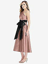 Side View Thumbnail - Neu Nude & Black One-Shoulder Bow-Waist Midi Dress with Pockets