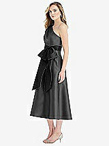 Side View Thumbnail - Pewter & Black One-Shoulder Bow-Waist Midi Dress with Pockets