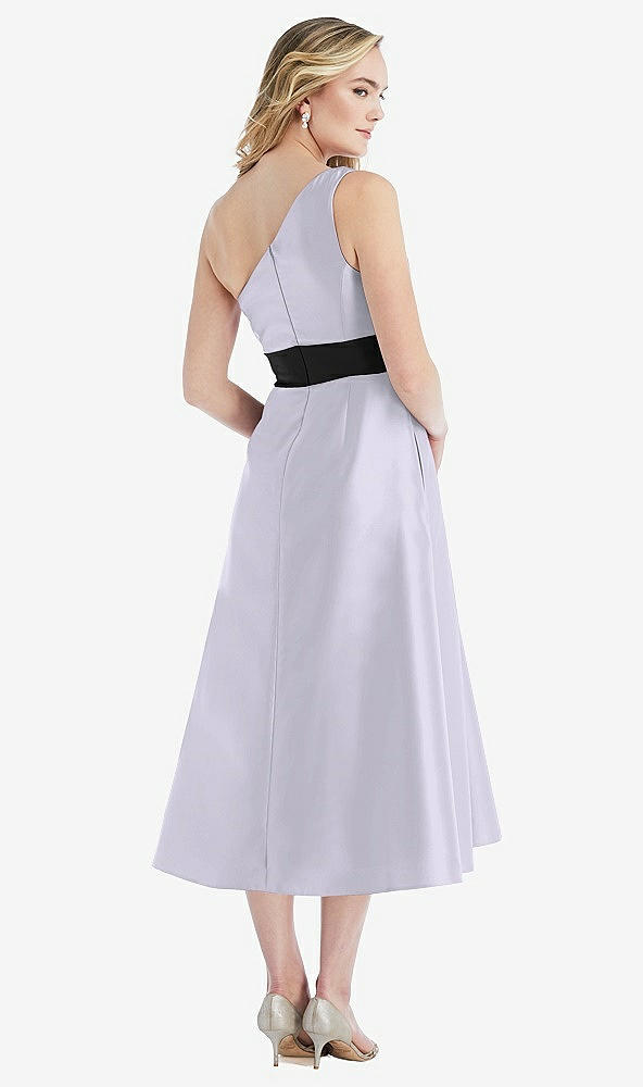 Back View - Silver Dove & Black One-Shoulder Bow-Waist Midi Dress with Pockets