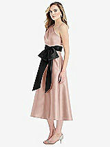 Side View Thumbnail - Toasted Sugar & Black One-Shoulder Bow-Waist Midi Dress with Pockets