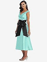 Side View Thumbnail - Coastal & Black Off-the-Shoulder Bow-Waist Midi Dress with Pockets