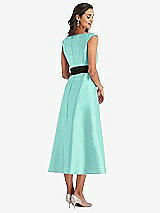 Rear View Thumbnail - Coastal & Black Off-the-Shoulder Bow-Waist Midi Dress with Pockets