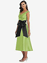 Side View Thumbnail - Mojito & Black Off-the-Shoulder Bow-Waist Midi Dress with Pockets