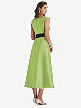 Rear View Thumbnail - Mojito & Black Off-the-Shoulder Bow-Waist Midi Dress with Pockets