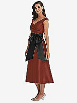Side View Thumbnail - Auburn Moon & Black Off-the-Shoulder Bow-Waist Midi Dress with Pockets