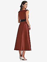 Rear View Thumbnail - Auburn Moon & Black Off-the-Shoulder Bow-Waist Midi Dress with Pockets